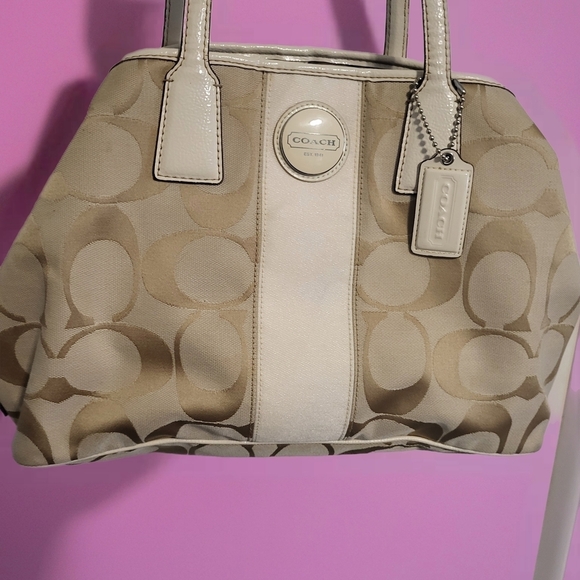 Coach Handbags - Coach Signature Stripe Framed Carryall.